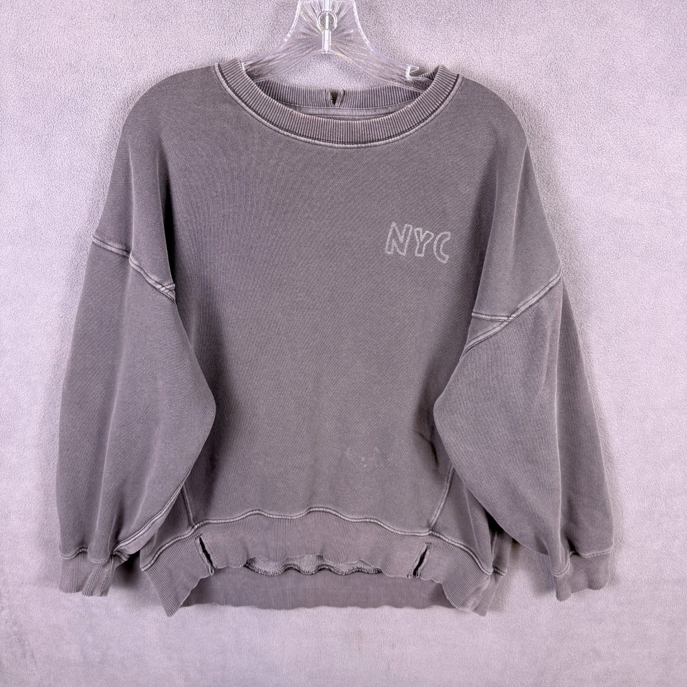 Aerie‎ Womens Keith Haring Statue of Liberty NYC Sweatshirt Gray M Distressed